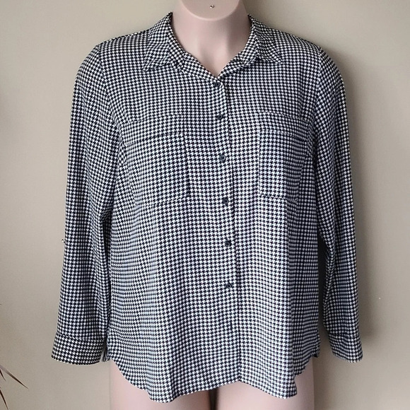 Apt.9 blouse sz.XL Black/White Houndstooth print polyester - Picture 1 of 11